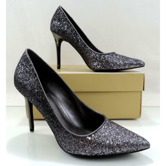 MICHAEL Michael Kors Claire Pump Heels Glitter Fabric Gunmetal Grey - Picture 7 of 9